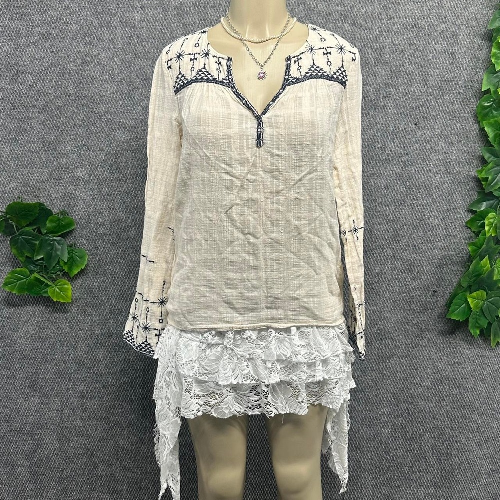 Cream Embroidered Boho Peasant Blouse